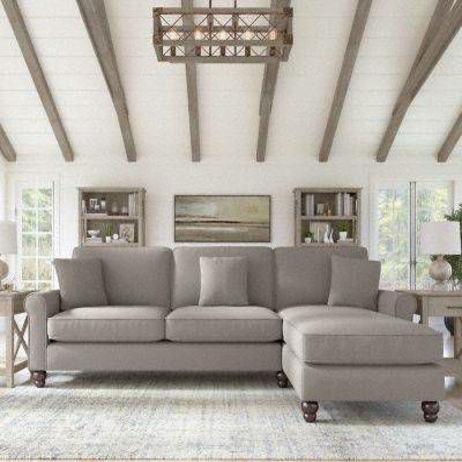 Living & Family Room Furniture * | Special Offers Bush Furniture Hudson 102W Sectional Couch With Reversible Chaise Lounge In Beige Herringbone Bush Furniture Hdy102Bbgh-03K