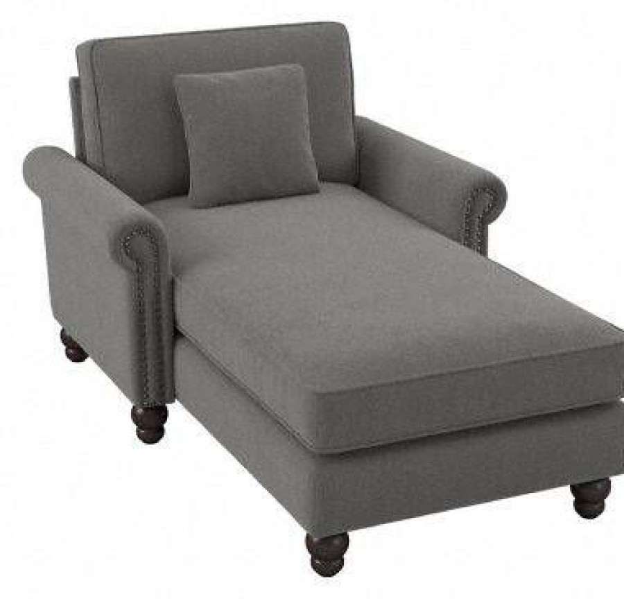 Living & Family Room Furniture * | Clearance Sale Bush Furniture Coventry Chaise Lounge With Arms In French Gray Herringbone Bush Furniture Cvm41Bfgh-03K