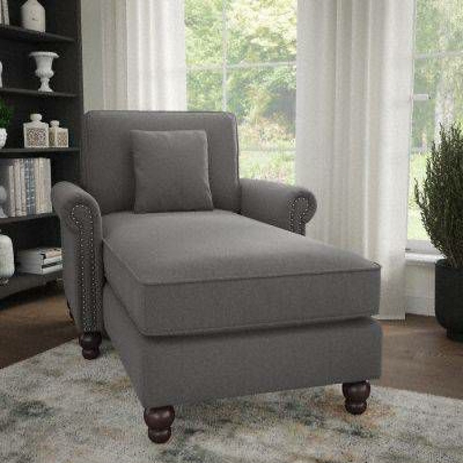 Living & Family Room Furniture * | Clearance Sale Bush Furniture Coventry Chaise Lounge With Arms In French Gray Herringbone Bush Furniture Cvm41Bfgh-03K