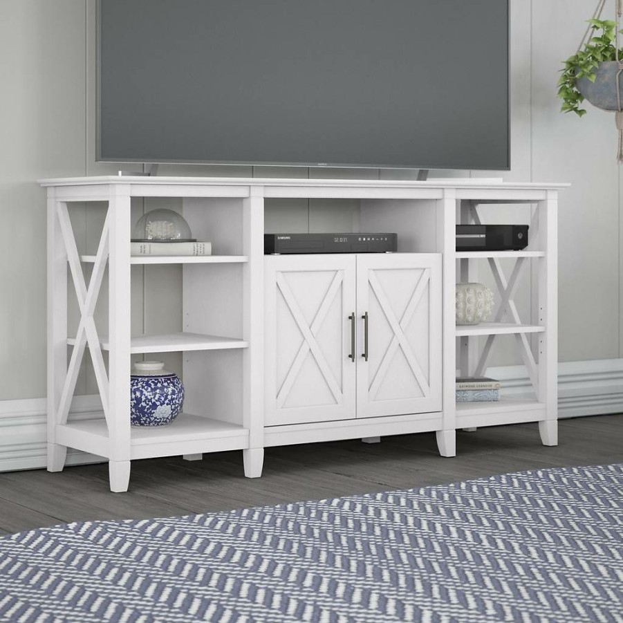 Living & Family Room Furniture * | Clearance Sale Key West Tall Tv Stand For 65 Inch Tv In Pure White Oak Bush Furniture Kwv160Wt-03