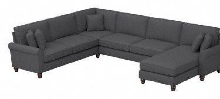 Living & Family Room Furniture * | Promotions Bush Furniture Hudson 128W U Shaped Sectional Couch With Reversible Chaise Lounge In Charcoal Gray Herringbone Bush Furniture Hdy127Bcgh-03K