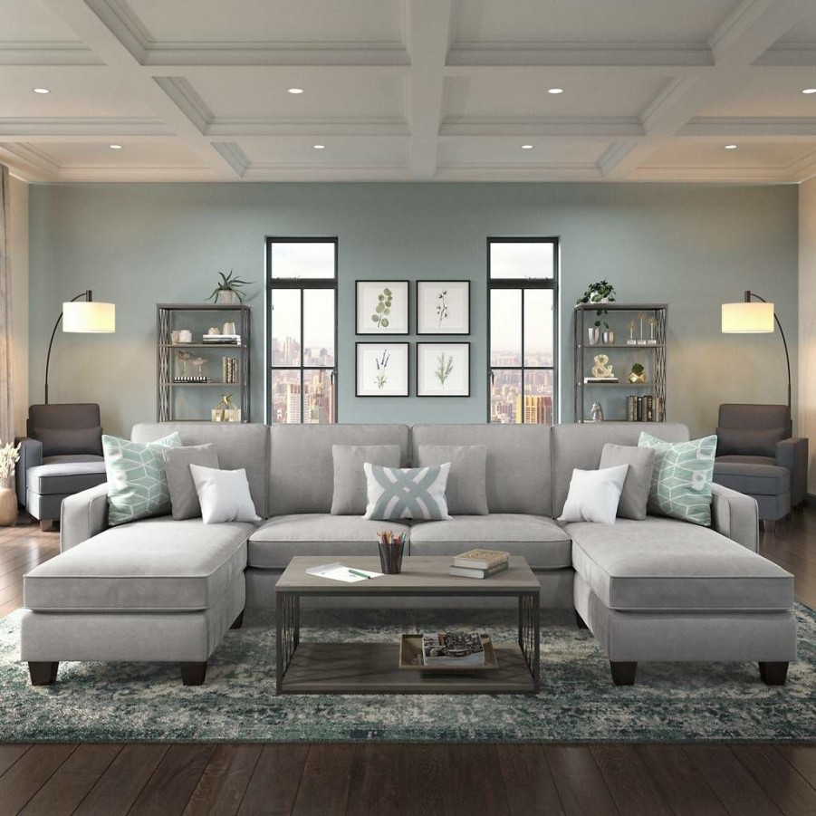 Living & Family Room Furniture * | Large Choice Bush Furniture Stockton 137W U Shaped Sectional Couch In Light Gray Microsuede Bush Furniture Sny135Slgm-03K