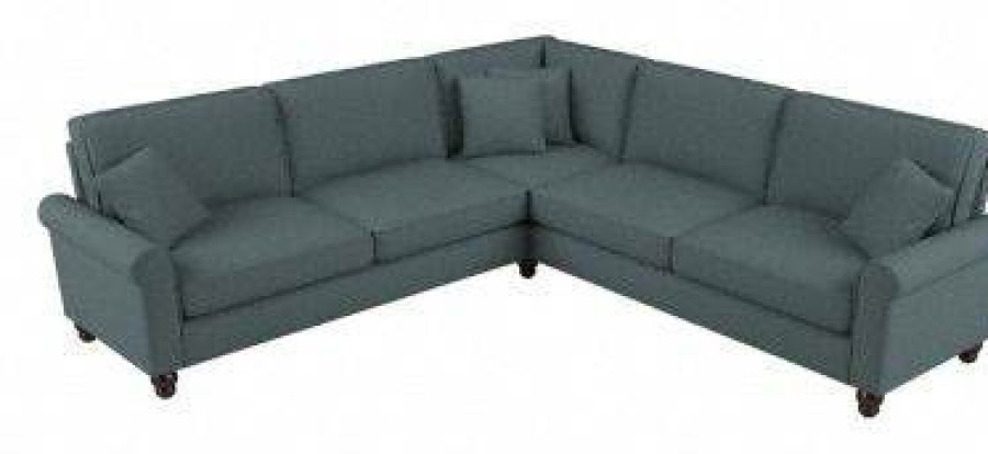 Living & Family Room Furniture * | Discounts Bush Furniture Hudson 99W L Shaped Sectional Couch In Turkish Blue Herringbone Bush Furniture Hdy98Btbh-03K