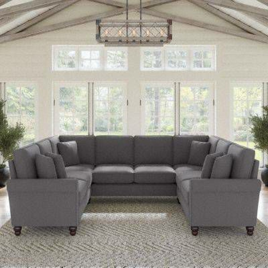 Living & Family Room Furniture * | Best Sale Bush Furniture Hudson 113W U Shaped Sectional Couch In French Gray Herringbone Bush Furniture Hdy112Bfgh-03K