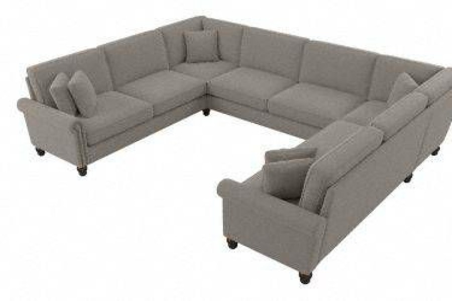 Living & Family Room Furniture * | Wholesale Bush Furniture Coventry 125W U Shaped Sectional Couch In Beige Herringbone Bush Furniture Cvy123Bbgh-03K