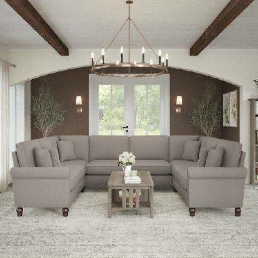 Living & Family Room Furniture * | Wholesale Bush Furniture Coventry 125W U Shaped Sectional Couch In Beige Herringbone Bush Furniture Cvy123Bbgh-03K