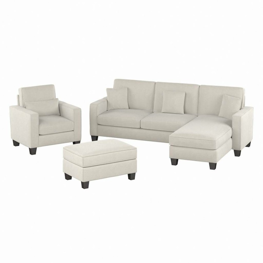 Living & Family Room Furniture * | Hot Sale Stockton 102W Sectional Couch W/ Reversible Chaise Lounge, Accent Chair & Ottoman In Light Beige Microsuede Bush Furniture Skt021Lbm