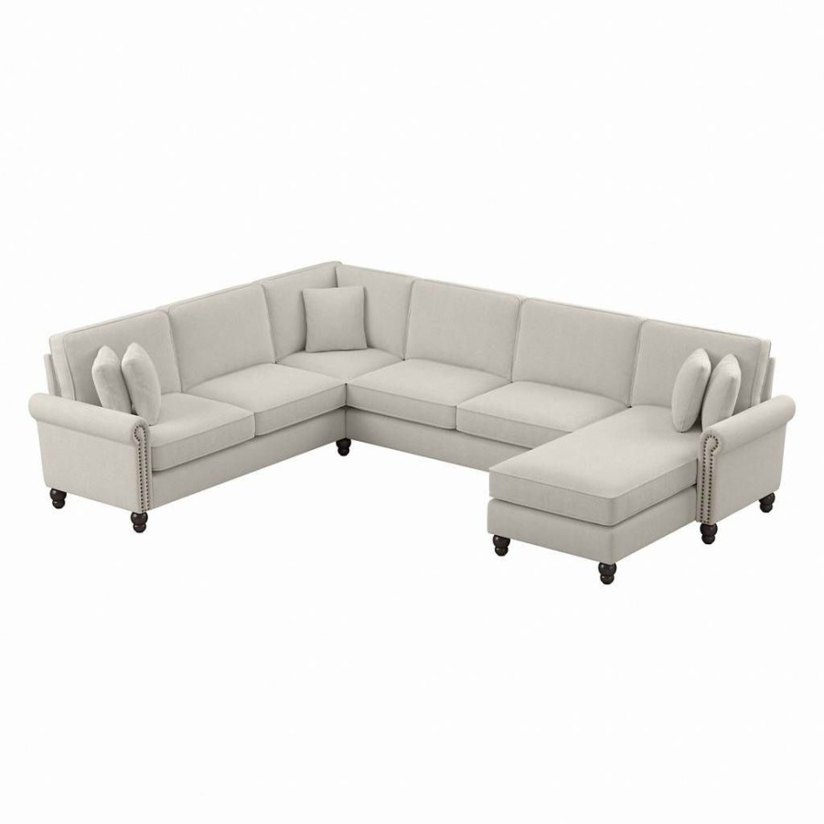 Living & Family Room Furniture * | Hot Sell Bush Furniture Coventry 128W U Shaped Sectional Couch With Reversible Chaise Lounge In Light Beige Microsuede Bush Furniture Cvy127Blbm-03K