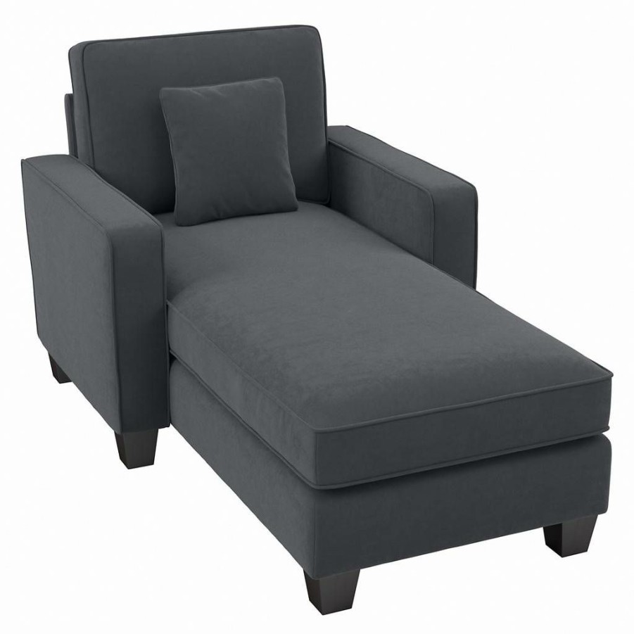 Living & Family Room Furniture * | Hot Selling Bush Furniture Stockton Chaise Lounge With Arms In Dark Gray Microsuede Bush Furniture Snm41Sdgm-03K