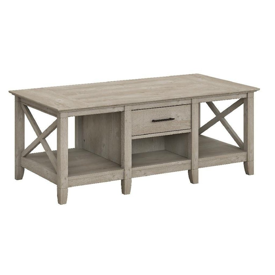 Living & Family Room Furniture * | Best Sale Bush Furniture Key West Coffee Table W/ Storage In Washed Gray Kwt148Wg-03