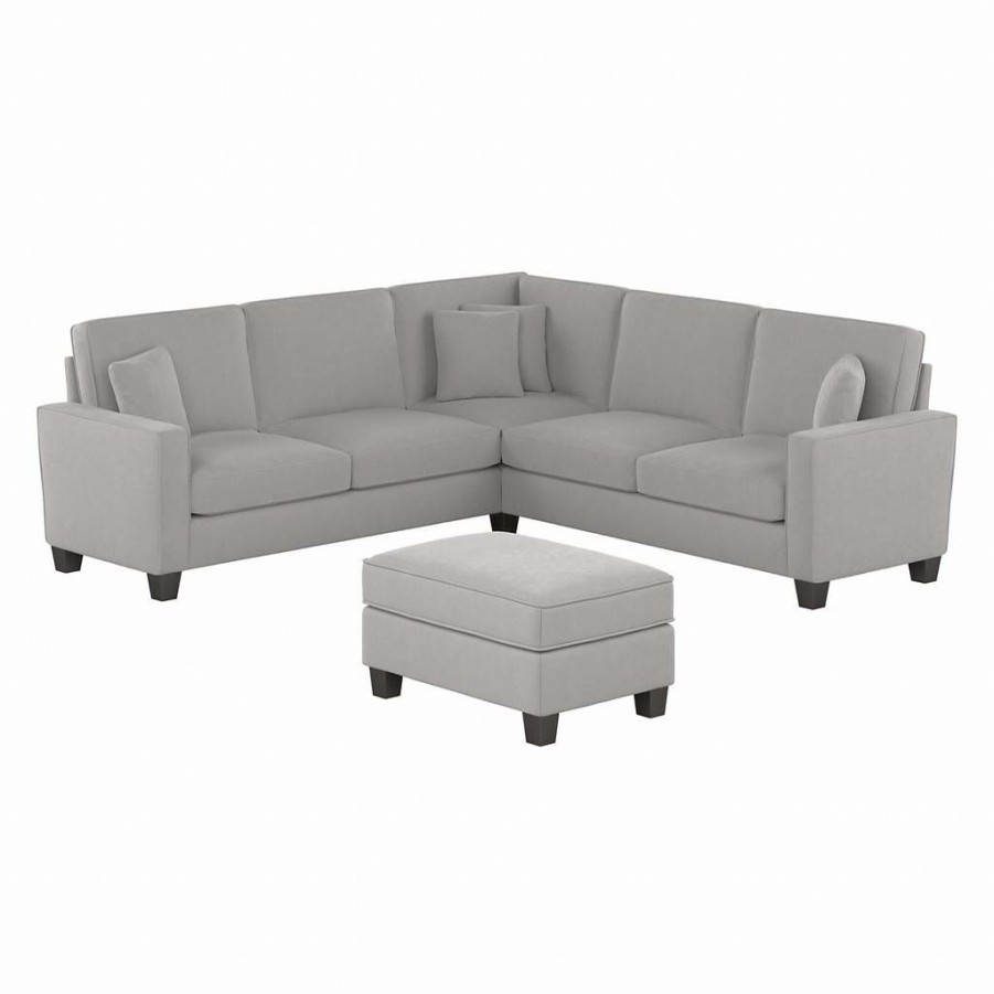 Living & Family Room Furniture * | Shoping Stockton 99W L Shaped Sectional Couch W/ Ottoman In Light Gray Microsuede Bush Furniture Skt003Lgm