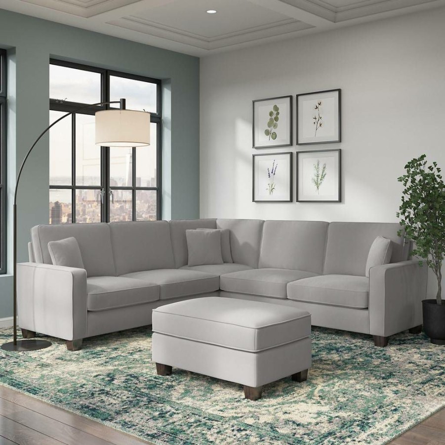 Living & Family Room Furniture * | Shoping Stockton 99W L Shaped Sectional Couch W/ Ottoman In Light Gray Microsuede Bush Furniture Skt003Lgm