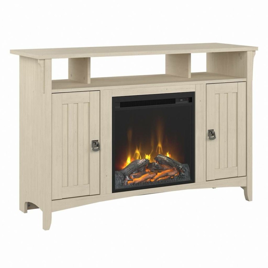 Living & Family Room Furniture * | Promotions Bush Furniture Salinas Tall Electric Fireplace Tv Stand For 55 Inch Tv In Antique White Bush Furniture Sal057Aw