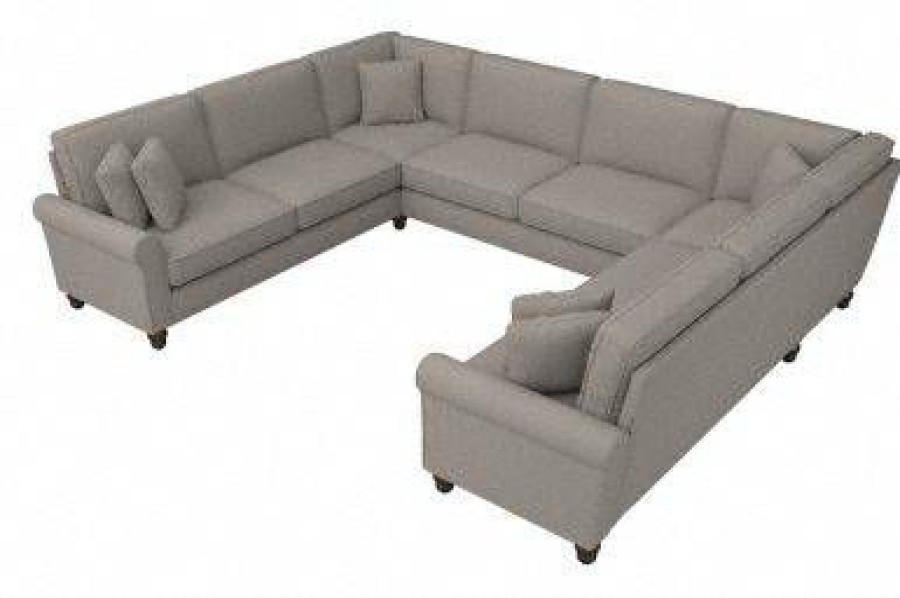 Living & Family Room Furniture * | Wholesale Bush Furniture Hudson 125W U Shaped Sectional Couch In Beige Herringbone Bush Furniture Hdy123Bbgh-03K