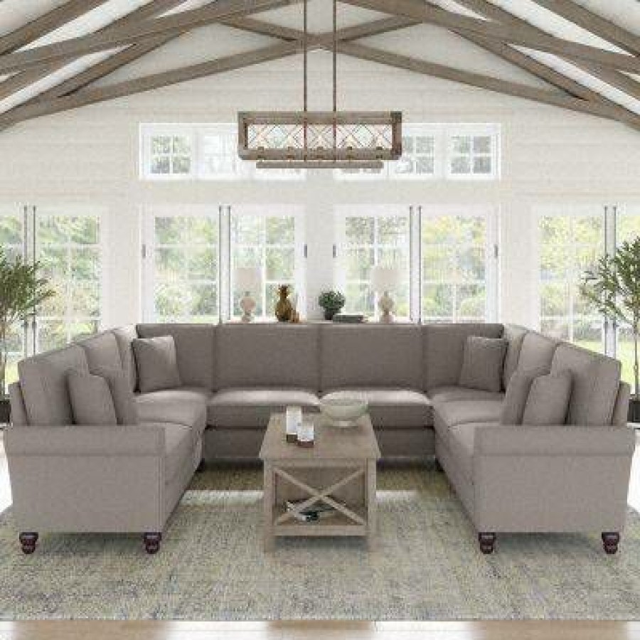 Living & Family Room Furniture * | Wholesale Bush Furniture Hudson 125W U Shaped Sectional Couch In Beige Herringbone Bush Furniture Hdy123Bbgh-03K