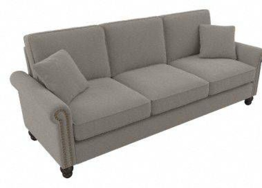 Living & Family Room Furniture * | Large Choice Bush Furniture Coventry 85W Sofa In Beige Herringbone Bush Furniture Cvj85Bbgh-03K