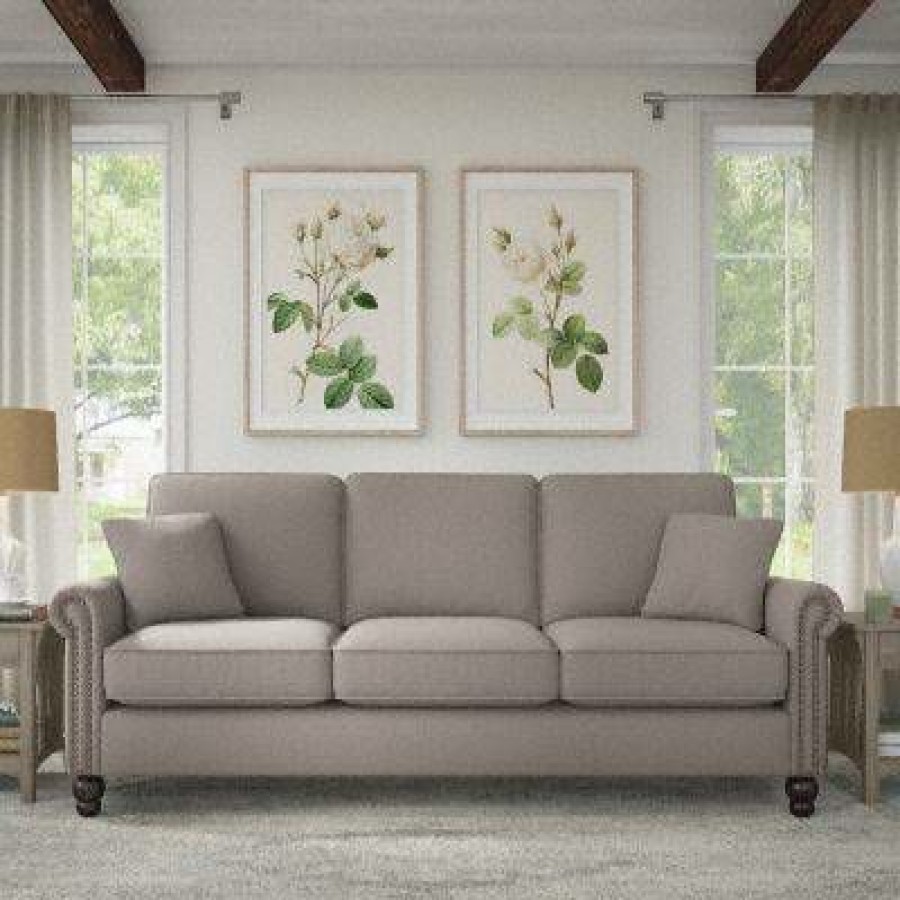 Living & Family Room Furniture * | Large Choice Bush Furniture Coventry 85W Sofa In Beige Herringbone Bush Furniture Cvj85Bbgh-03K