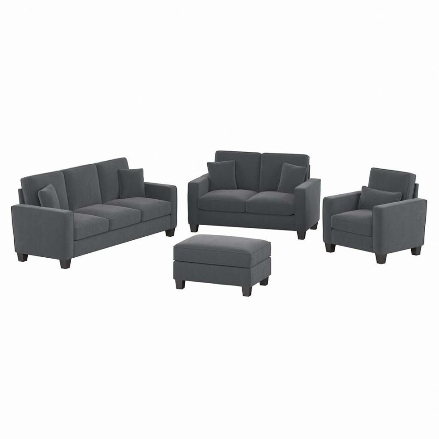 Living & Family Room Furniture * | Limit Offer Stockton 85W Sofa W/ Loveseat, Accent Chair & Ottoman In Dark Gray Microsuede Bush Furniture Skt020Dgm