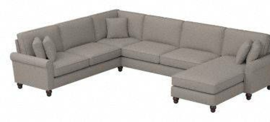 Living & Family Room Furniture * | Promotions Bush Furniture Hudson 128W U Shaped Sectional Couch With Reversible Chaise Lounge In Beige Herringbone Bush Furniture Hdy127Bbgh-03K