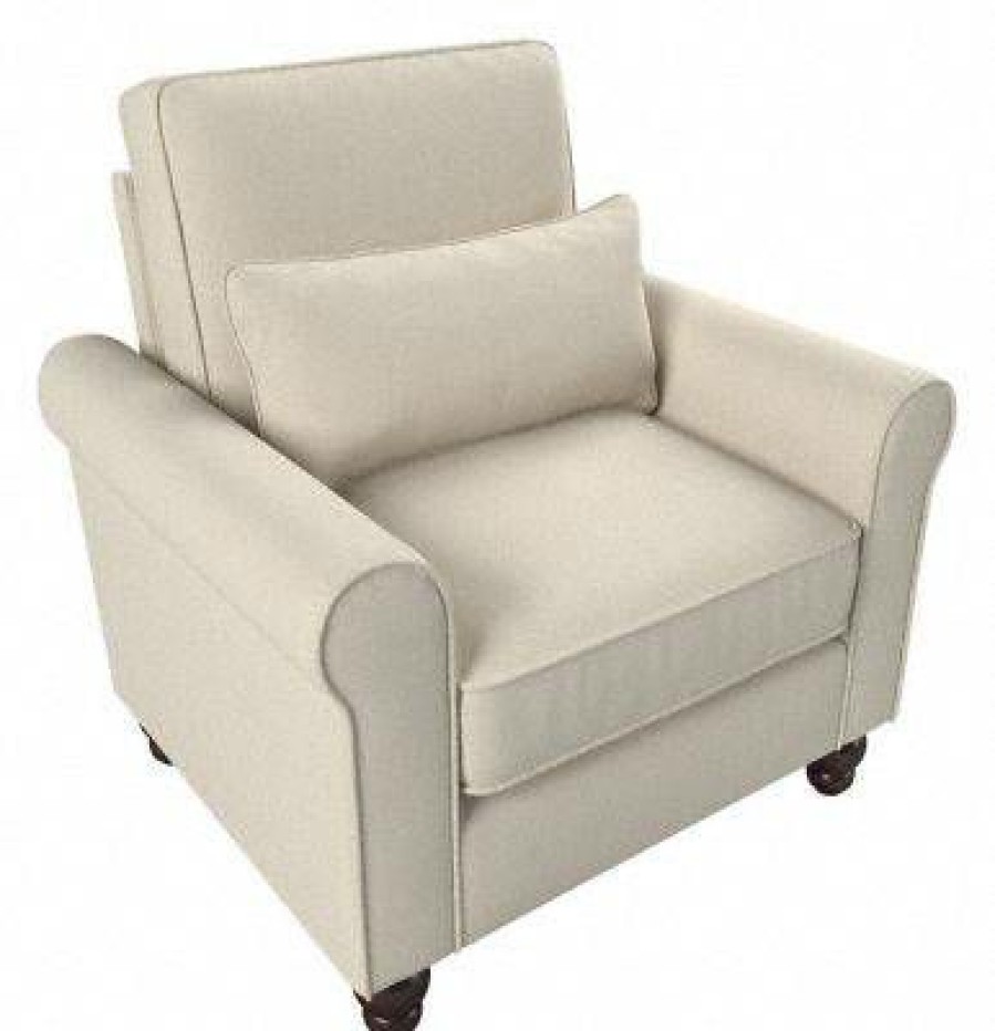 Living & Family Room Furniture * | Excellent Quality Bush Furniture Hudson Accent Chair With Arms In Cream Herringbone Bush Furniture Hdk36Bcrh-03