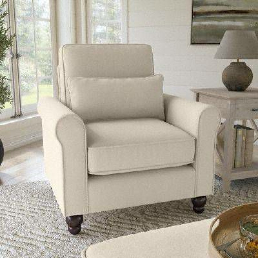 Living & Family Room Furniture * | Excellent Quality Bush Furniture Hudson Accent Chair With Arms In Cream Herringbone Bush Furniture Hdk36Bcrh-03