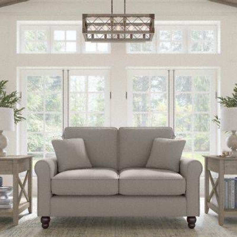 Living & Family Room Furniture * | Hot Sell Bush Furniture Hudson 61W Loveseat In Beige Herringbone Bush Furniture Hdj61Bbgh-03K