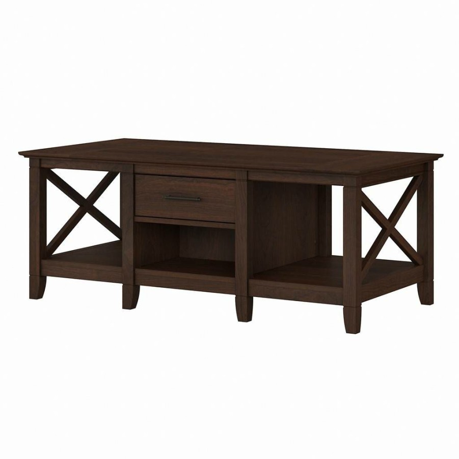 Living & Family Room Furniture * | Discounts Key West Coffee Table With Storage In Bing Cherry Bush Furniture Kwt148Bc-03