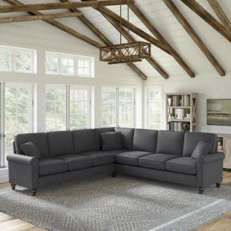 Living & Family Room Furniture * | Promotions Bush Furniture Hudson 111W L Shaped Sectional Couch In Charcoal Gray Herringbone Bush Furniture Hdy110Bcgh-03K