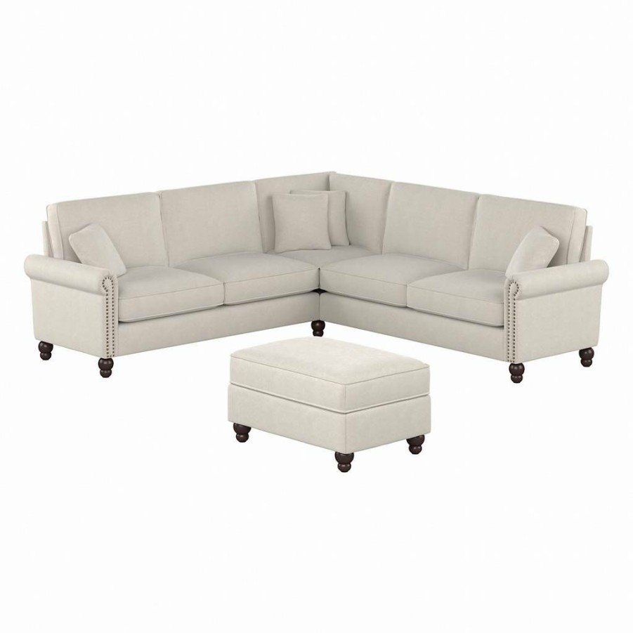 Living & Family Room Furniture * | Best Price Bush Furniture Coventry 99W L Shaped Sectional Couch With Ottoman In Light Beige Microsuede Bush Furniture Cvn003Lbm