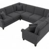 Living & Family Room Furniture * | Shoping Bush Furniture Coventry 113W U Shaped Sectional Couch In Charcoal Gray Herringbone Bush Furniture Cvy112Bcgh-03K