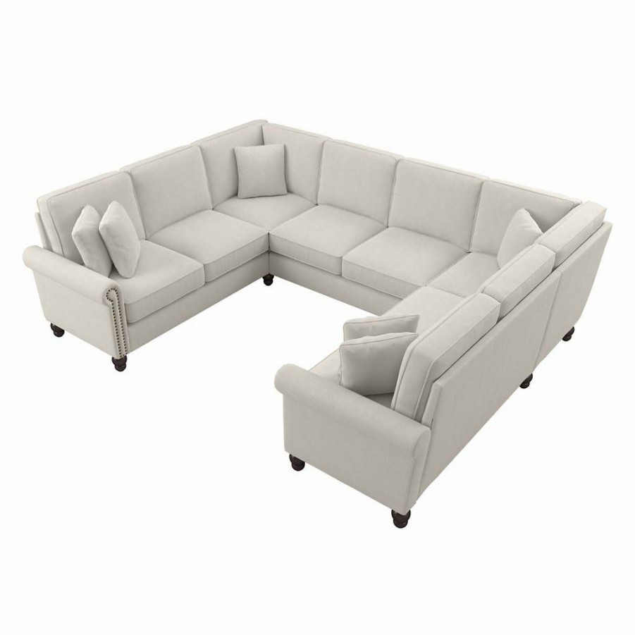 Living & Family Room Furniture * | Crazy Deals Bush Furniture Coventry 113W U Shaped Sectional Couch In Light Beige Microsuede Bush Furniture Cvy112Blbm-03K