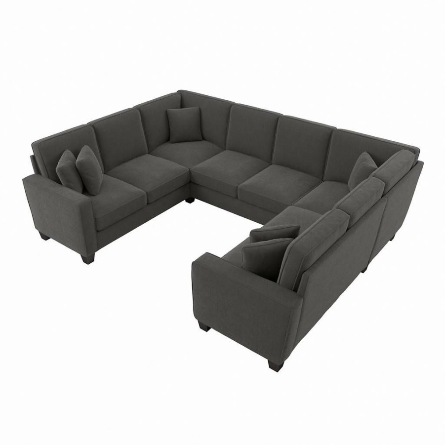 Living & Family Room Furniture * | Quick Expedition Bush Furniture Stockton 112W U Shaped Sectional Couch In Charcoal Gray Herringbone Sny112Scgh-03K