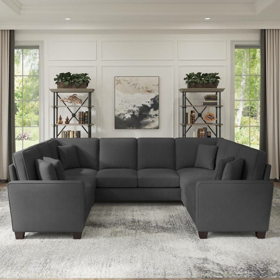 Living & Family Room Furniture * | Quick Expedition Bush Furniture Stockton 112W U Shaped Sectional Couch In Charcoal Gray Herringbone Sny112Scgh-03K