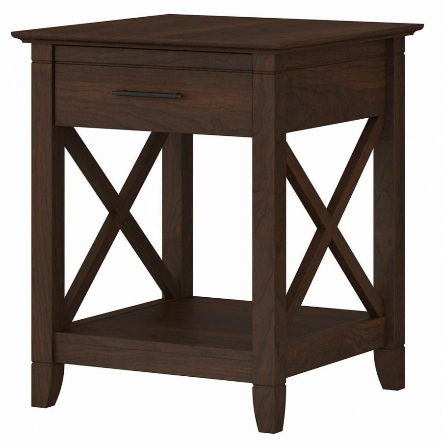 Living & Family Room Furniture * | Hot Sell Key West End Table With Storage In Bing Cherry Bush Furniture Kwt120Bc-03