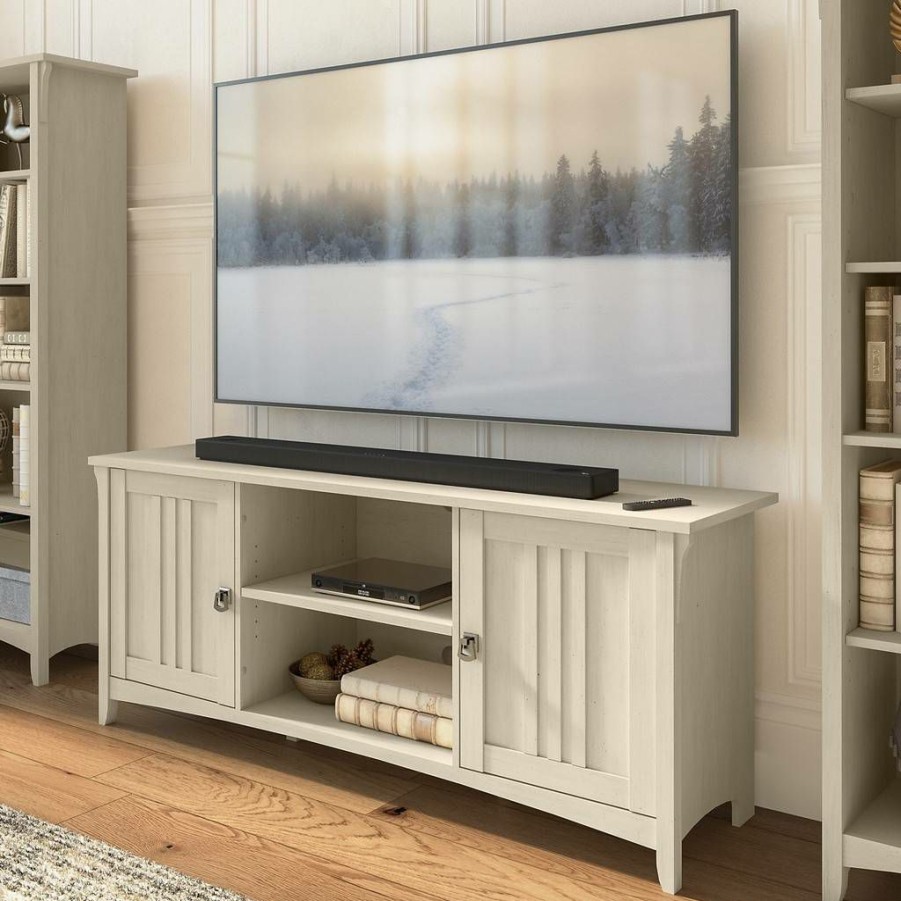 Living & Family Room Furniture * | Large Choice Bush Furniture Salinas Tv Stand For 70 Inch Tv In Antique White Bush Furniture Sav260Aw-03