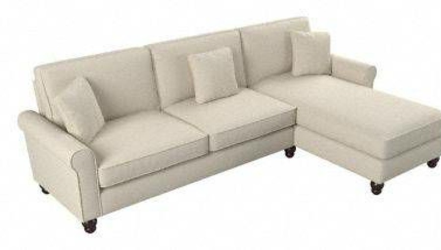 Living & Family Room Furniture * | Classical Bush Furniture Hudson 102W Sectional Couch With Reversible Chaise Lounge In Cream Herringbone Bush Furniture Hdy102Bcrh-03K