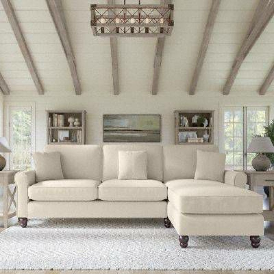 Living & Family Room Furniture * | Classical Bush Furniture Hudson 102W Sectional Couch With Reversible Chaise Lounge In Cream Herringbone Bush Furniture Hdy102Bcrh-03K