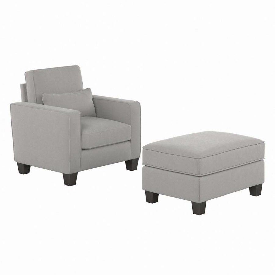 Living & Family Room Furniture * | Promotions Stockton Accent Chair W/ Ottoman Set In Light Gray Microsuede Bush Furniture Skt010Lgm