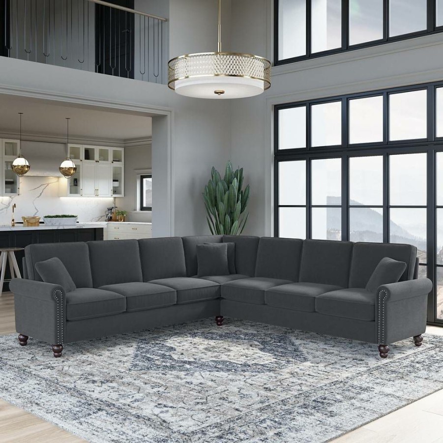 Living & Family Room Furniture * | Wholesale Bush Furniture Coventry 111W L Shaped Sectional Couch In Dark Gray Microsuede Bush Furniture Cvy110Bdgm-03K