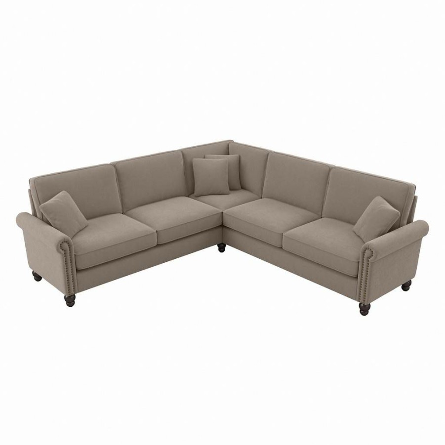 Living & Family Room Furniture * | Clearance Sale Bush Furniture Coventry 99W L Shaped Sectional Couch In Tan Microsuede Bush Furniture Cvy98Btnm-03K