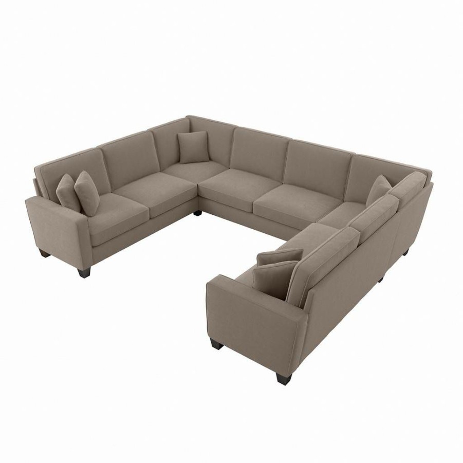 Living & Family Room Furniture * | Large Choice Bush Furniture Stockton 125W U Shaped Sectional Couch In Tan Microsuede Bush Furniture Sny123Stnm-03K