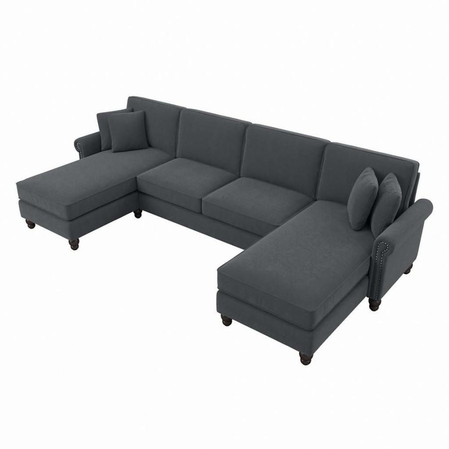 Living & Family Room Furniture * | With Discount Bush Furniture Coventry 131W Sectional Couch With Double Chaise Lounge In Dark Gray Microsuede Bush Furniture Cvy130Bdgm-03K