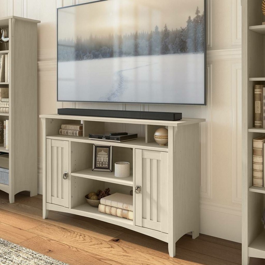 Living & Family Room Furniture * | Best Price Bush Furniture Salinas Tall Tv Stand For 55 Inch Tv In Antique White Bush Furniture Sav148Aw-03