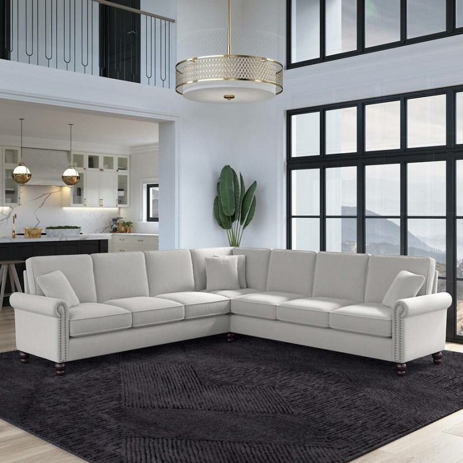 Living & Family Room Furniture * | Crazy Deals Bush Furniture Coventry 111W L Shaped Sectional Couch In Light Gray Microsuede Bush Furniture Cvy110Blgm-03K