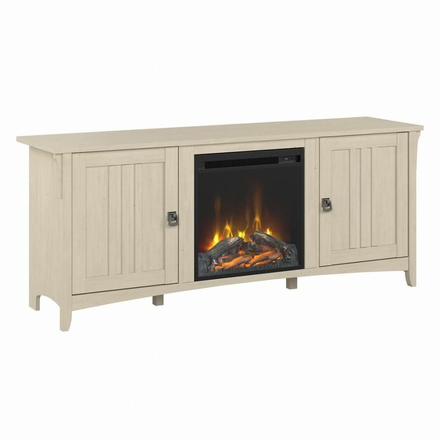 Living & Family Room Furniture * | Quick Delivery Bush Furniture Salinas Electric Fireplace Tv Stand For 70 Inch Tv In Antique White Bush Furniture Sal056Aw