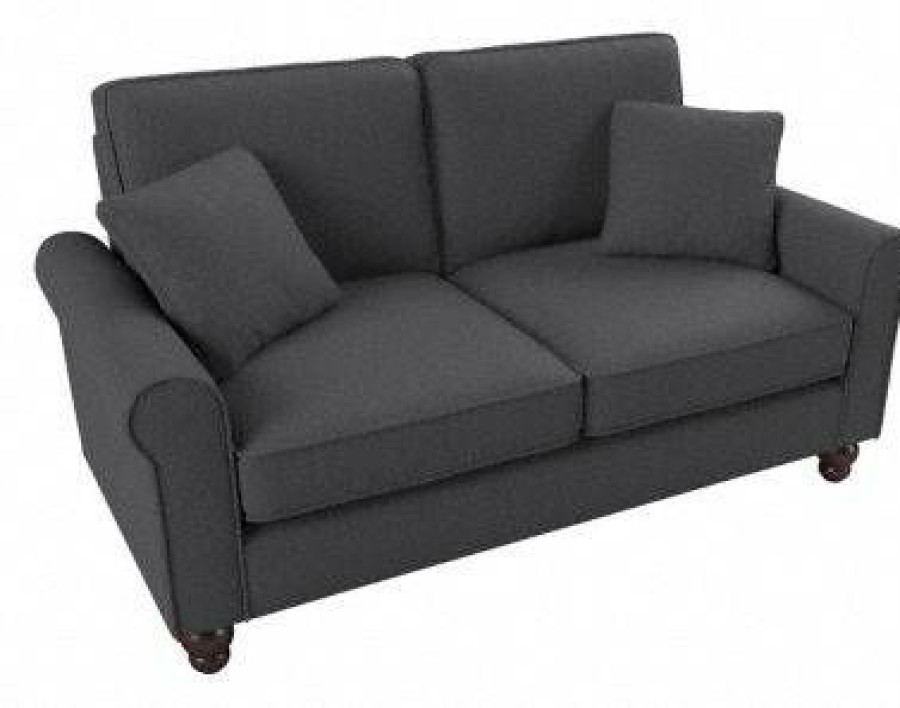 Living & Family Room Furniture * | Hot Sell Bush Furniture Hudson 61W Loveseat In Charcoal Gray Herringbone Bush Furniture Hdj61Bcgh-03K