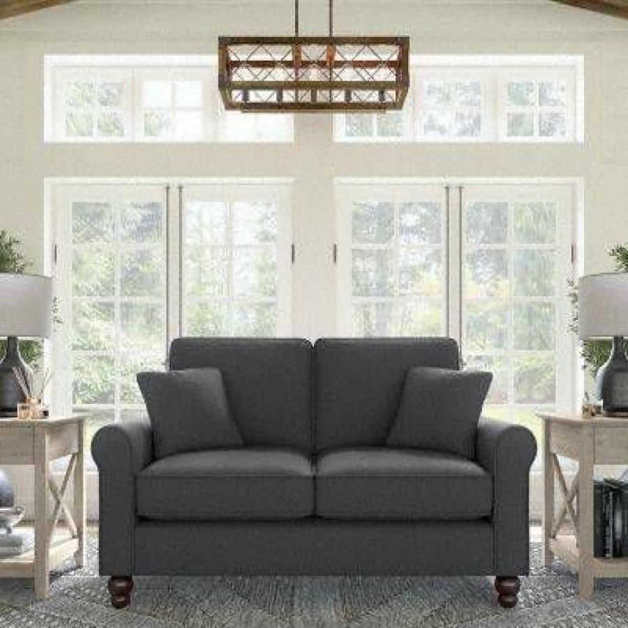 Living & Family Room Furniture * | Hot Sell Bush Furniture Hudson 61W Loveseat In Charcoal Gray Herringbone Bush Furniture Hdj61Bcgh-03K