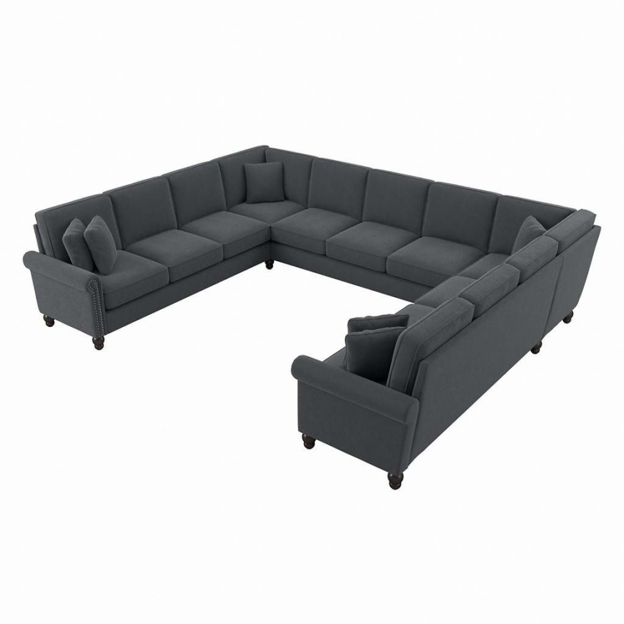 Living & Family Room Furniture * | Limited Edition Bush Furniture Coventry 137W U Shaped Sectional Couch In Dark Gray Microsuede Bush Furniture Cvy135Bdgm-03K