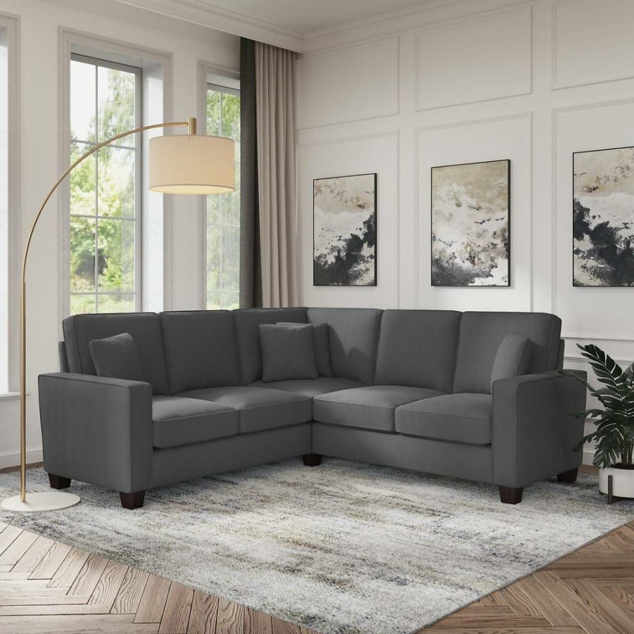 Living & Family Room Furniture * | Featured Bush Furniture Stockton 86W L Shaped Sectional Couch In Charcoal Gray Herringbone Sny86Scgh-03K