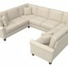 Living & Family Room Furniture * | Clearance Sale Bush Furniture Hudson 113W U Shaped Sectional Couch In Cream Herringbone Bush Furniture Hdy112Bcrh-03K